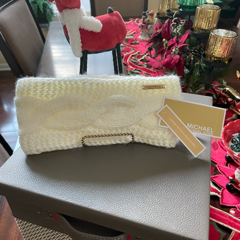 Michael Kors Cream Knit Headband with Gold Accent